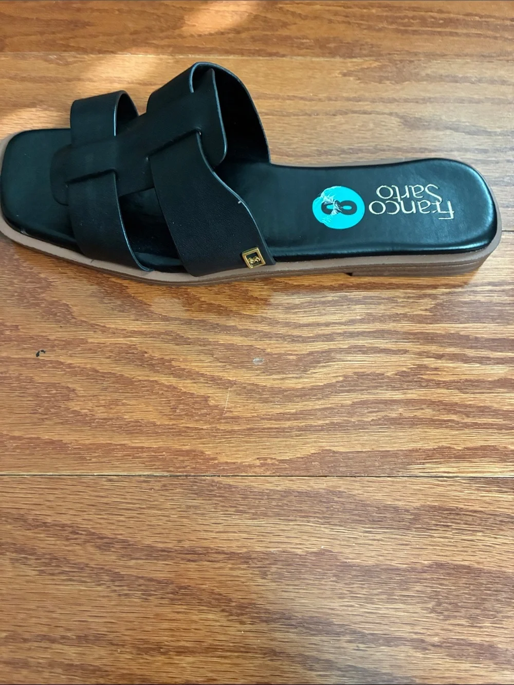 Franco Sarto Black Woven Leather Slide Sandals Worn once